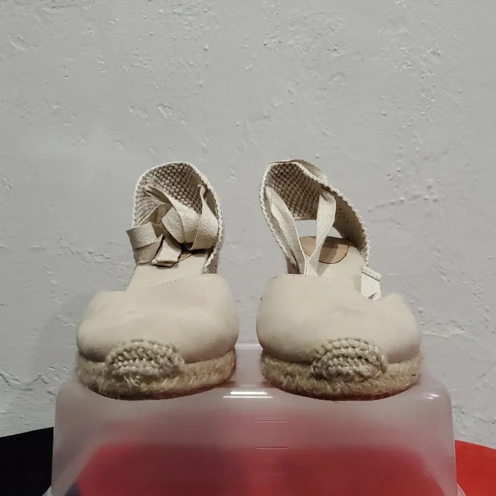 Boden Made In Spain Lace Up Espadrille Wedge In Cream Size 40 Or 9